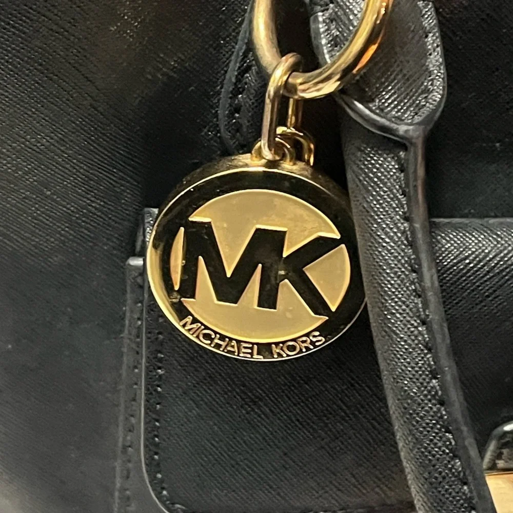 Michael Michael Kors Bridgette Medium East West Leather Tote Bag Black Gold